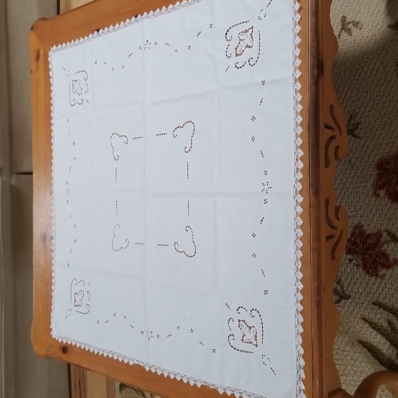 Vintage White Tablecloth, 34" X 34" - Picture 1 of 12